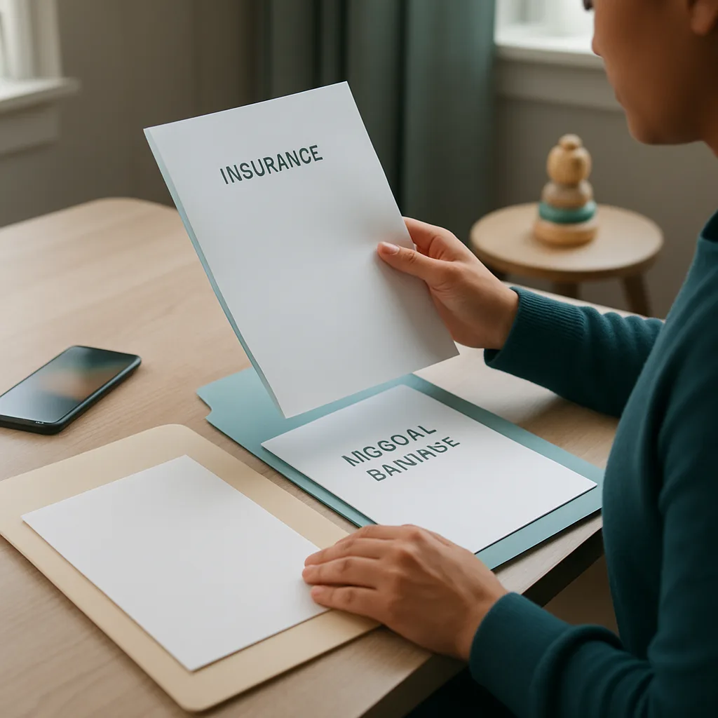 Parent organizing children’s health insurance and medical expense records after divorce
