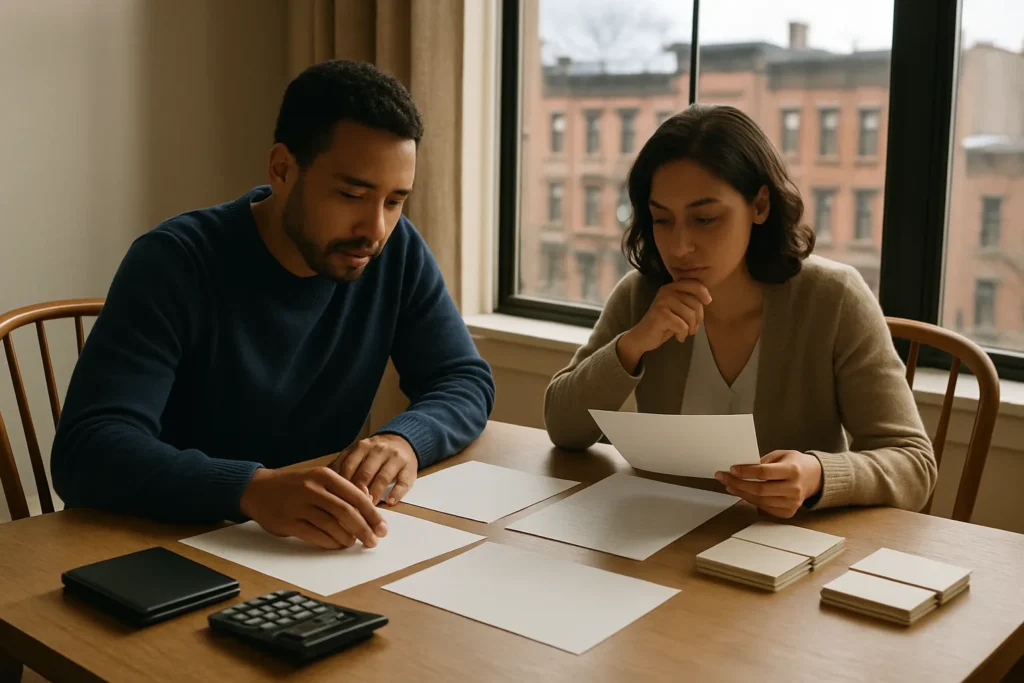 Dividing debt in a New York divorce discussed at a Brooklyn, NY home table