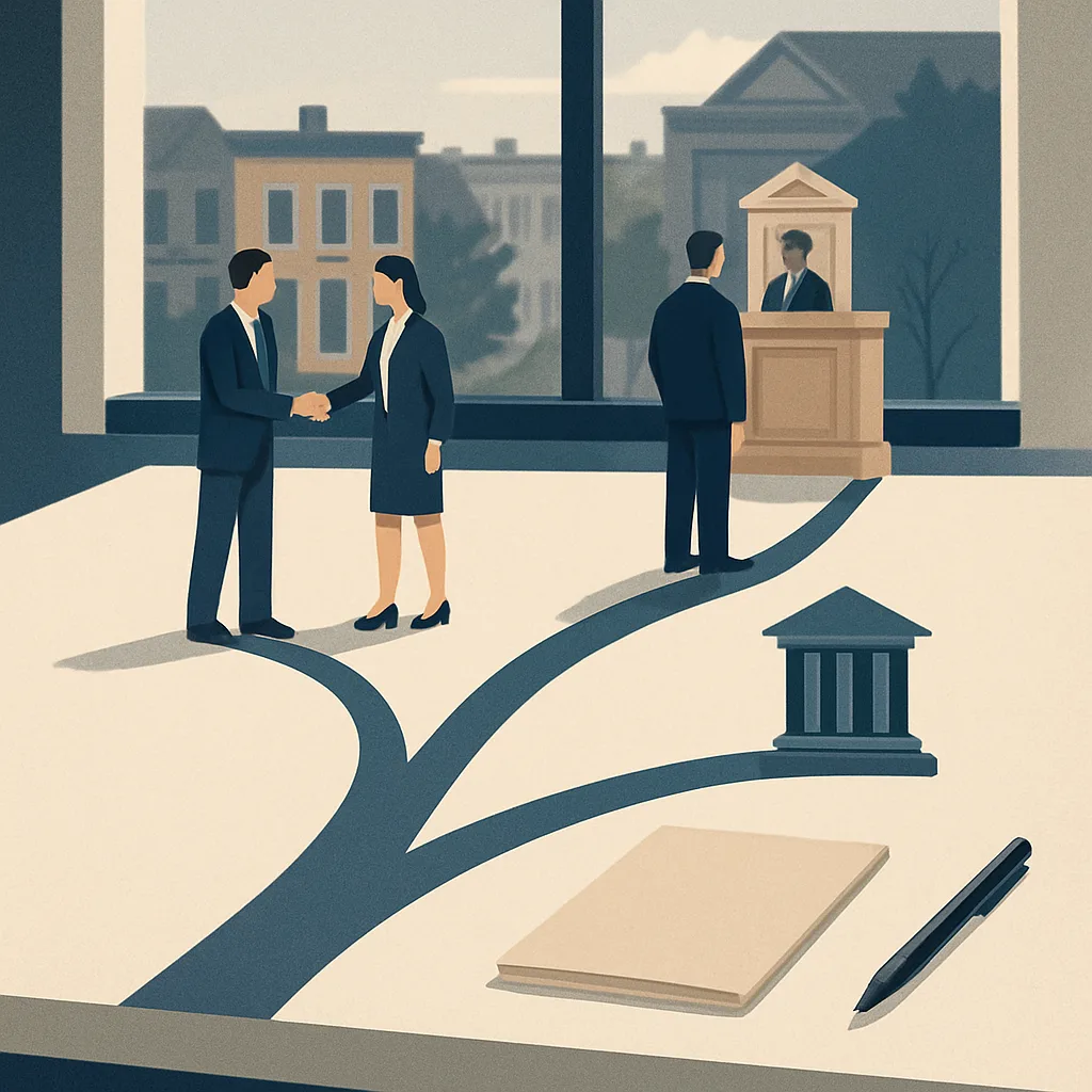 Separate paths representing contested and uncontested New York divorce options