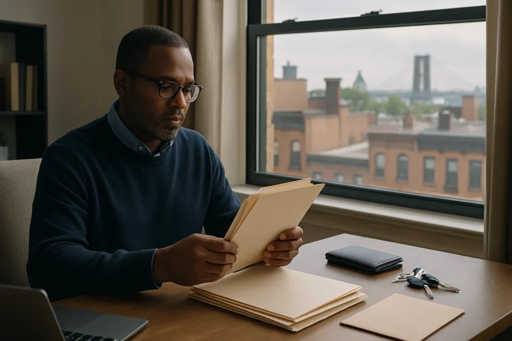 Name change in a Brooklyn, NY divorce represented by organized personal records in a Brooklyn workspace